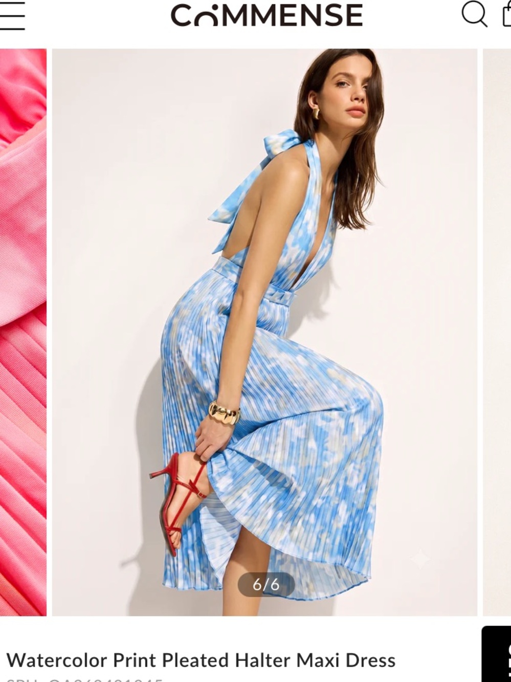 NWT Commense Blue Watercolor Pleated Halter Dress